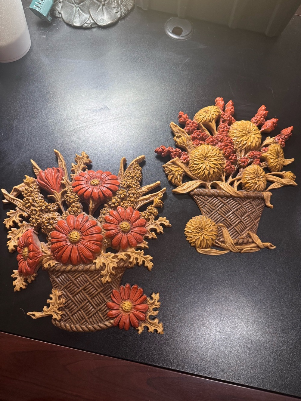 Flower Baskets Wall Plaques 2 Vintage Burwood Products Co Fall 1977